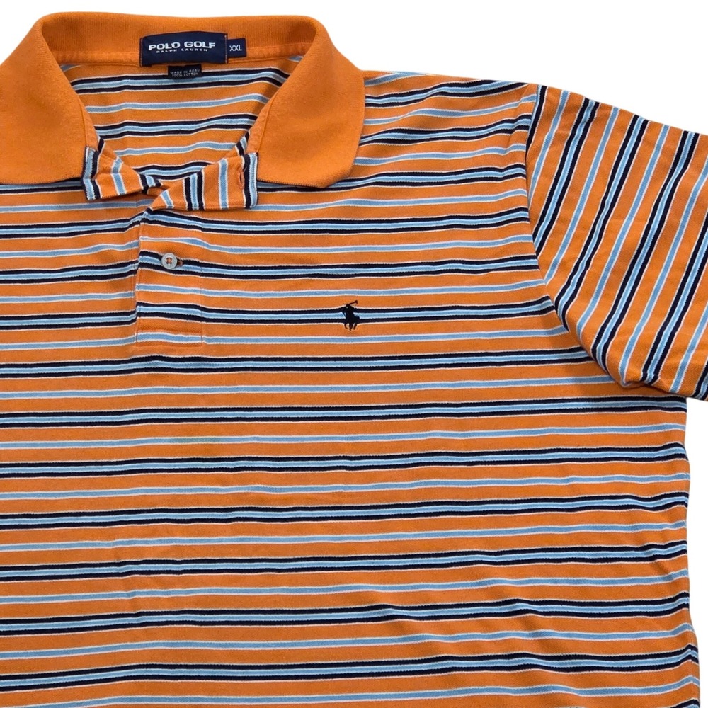 Polo Golf Ralph Lauren Striped Orange Blue Polo Shirt Cotton Mens‎ XXL
